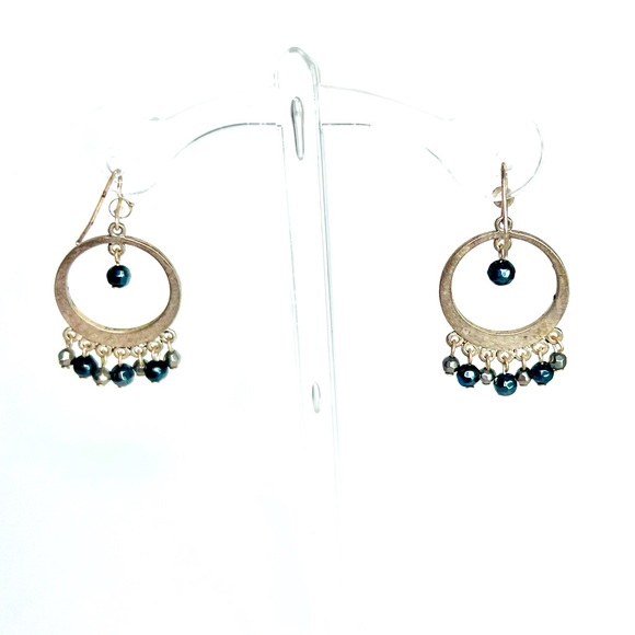 Blue and Silver Beads with Rhinestone Earrings - Picture 4 of 6